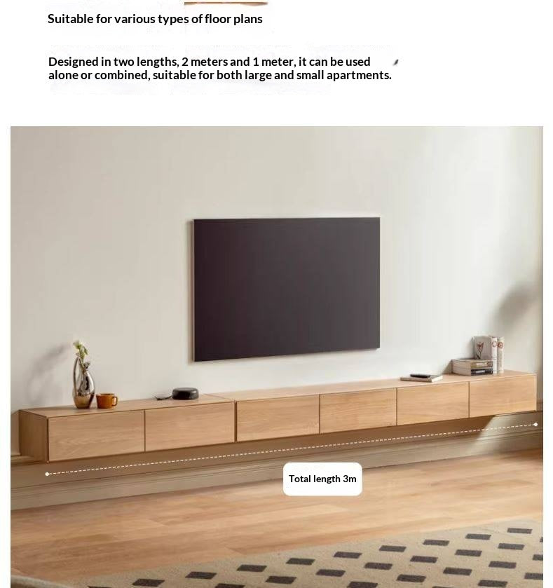 Oak Solid Wood TV Cabinet Hanging LED Lights.