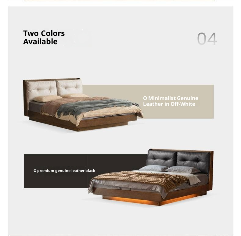 Oak Solid Wood Luxury Genuine Leather Box Bed