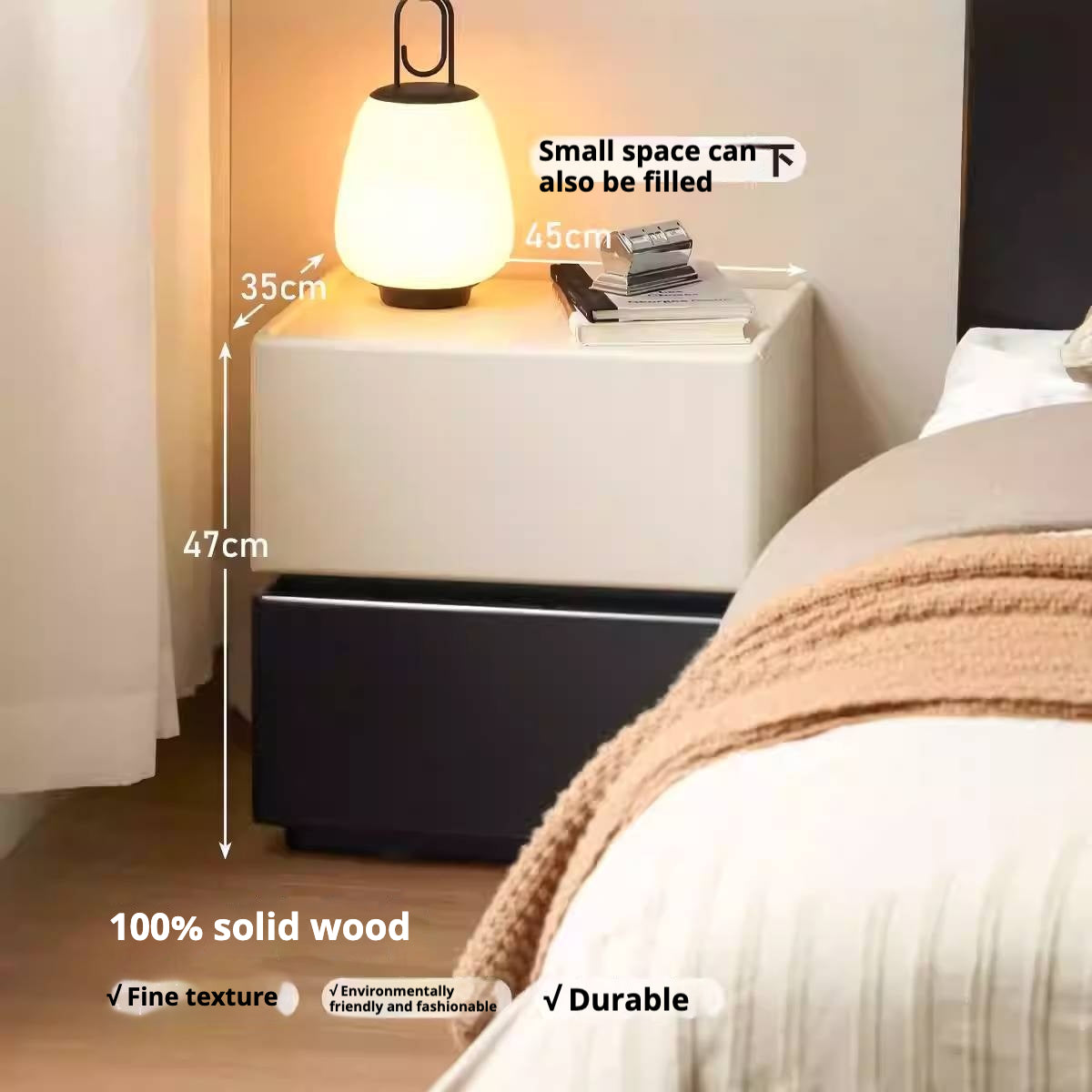 Solid RubberWood Modern Nightstand