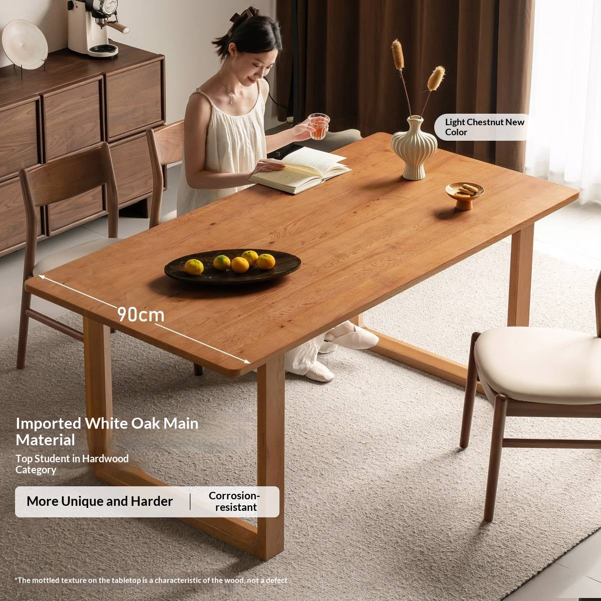 White Oak Solid Wood Antique Rectangular Dining Table