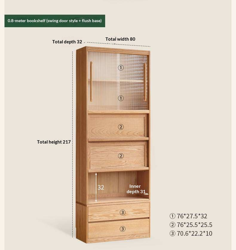Oak, Ash Solid Wood Wall-Mounted Bookcase with Simple Storage Design