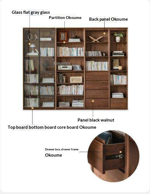 Black Walnut, Golden Sandalwood Solid Wood Bookshelf