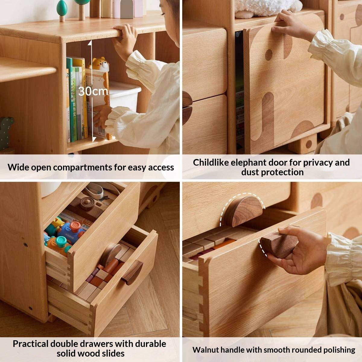 Oak Solid Wood Multi-Layer Children's Bookcase