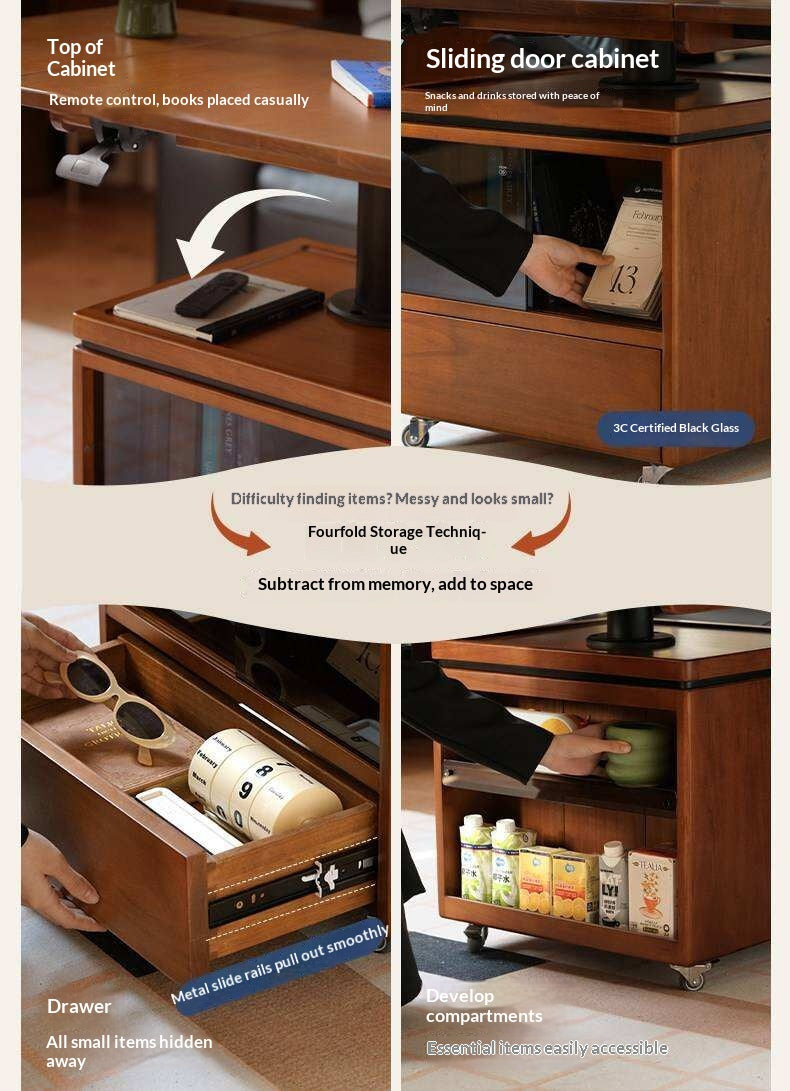 Tulipwood Solid Wood Lifting Coffee Table with Folding Square Top