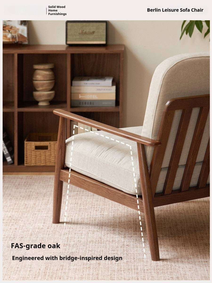 Oak Solid Wood Walnut Color Mid-Century Lounge Chair