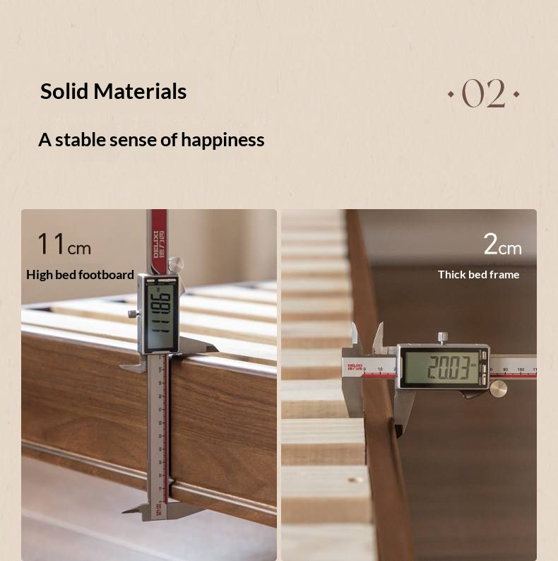 Black Walnut Solid Wood Genuine Leather Soft Bed