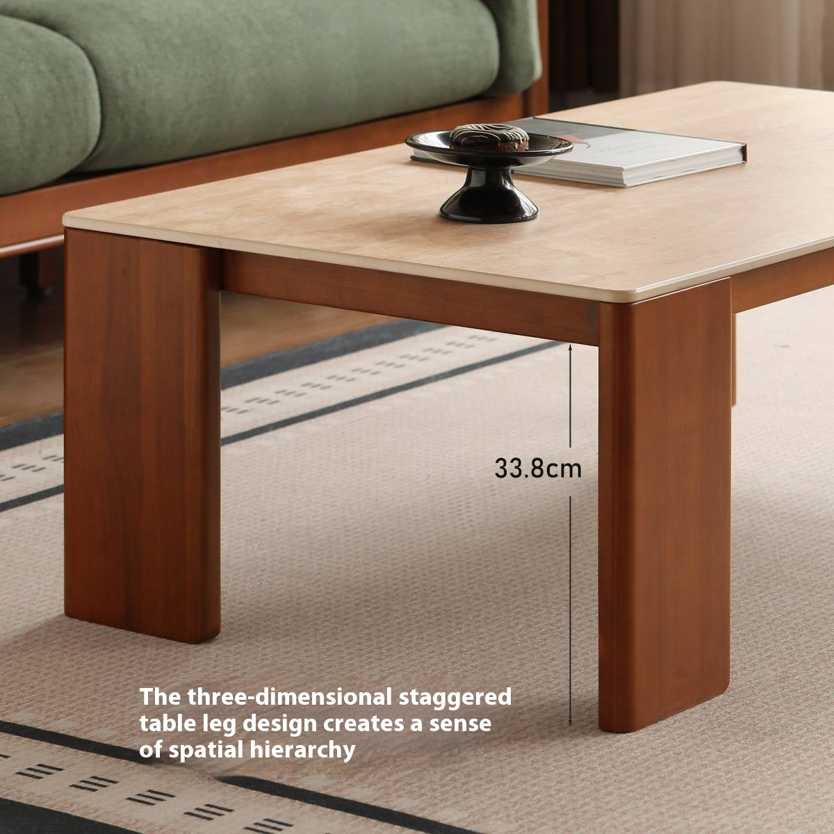 Poplar Solid Wood Medieval Style Rock Plate Coffee Table