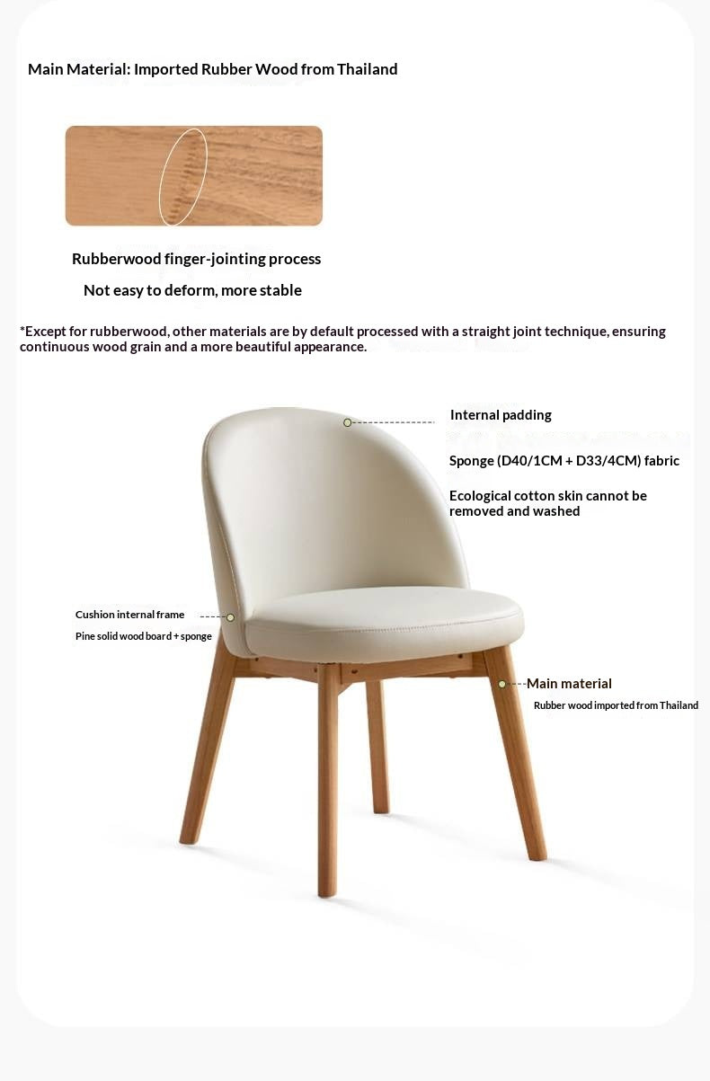 Solid RubberWood Curved Back Office Chair, Minimalist Rounded Shell Seat