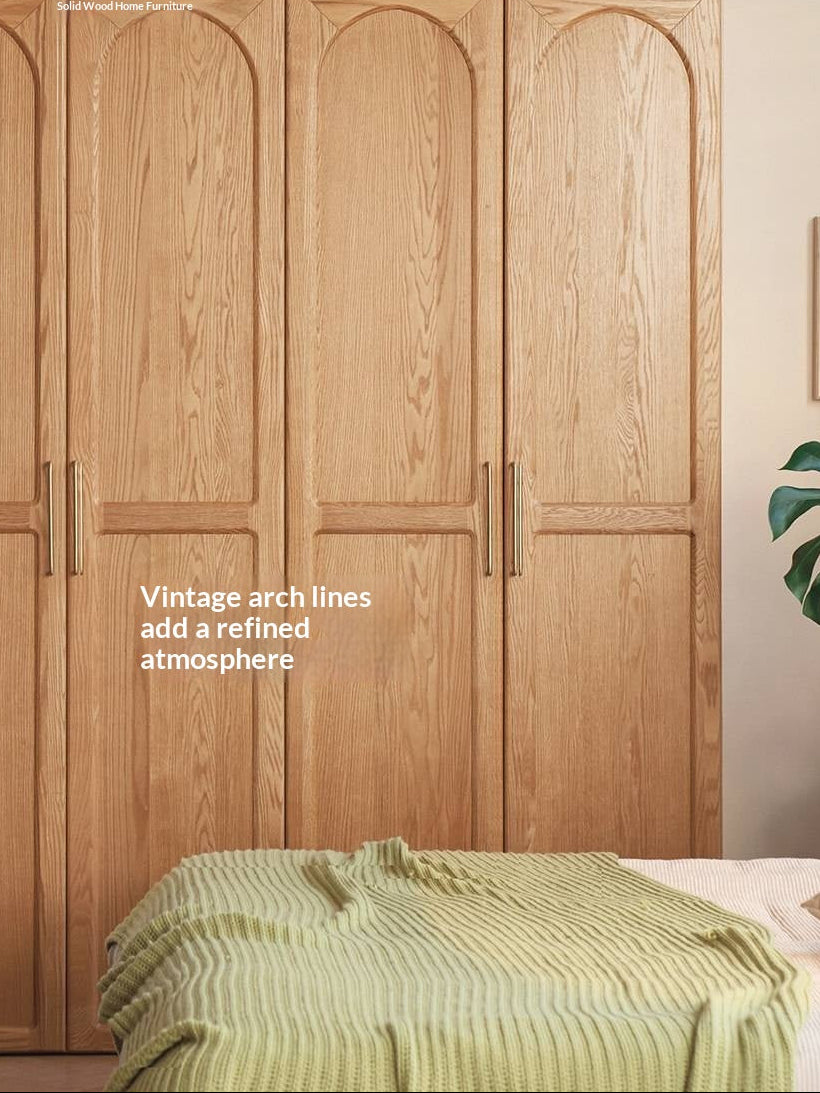 Oak Solid Wood Arched Rattan Door Wardrobe