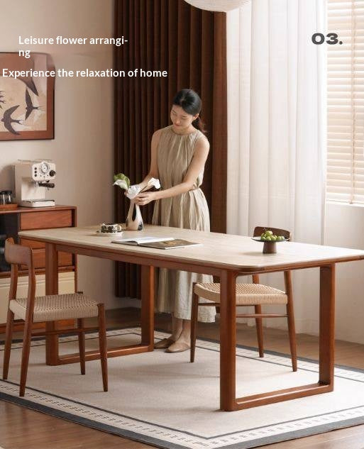 Tulipwood Solid Wood Antique Style Rock Board Dining Table