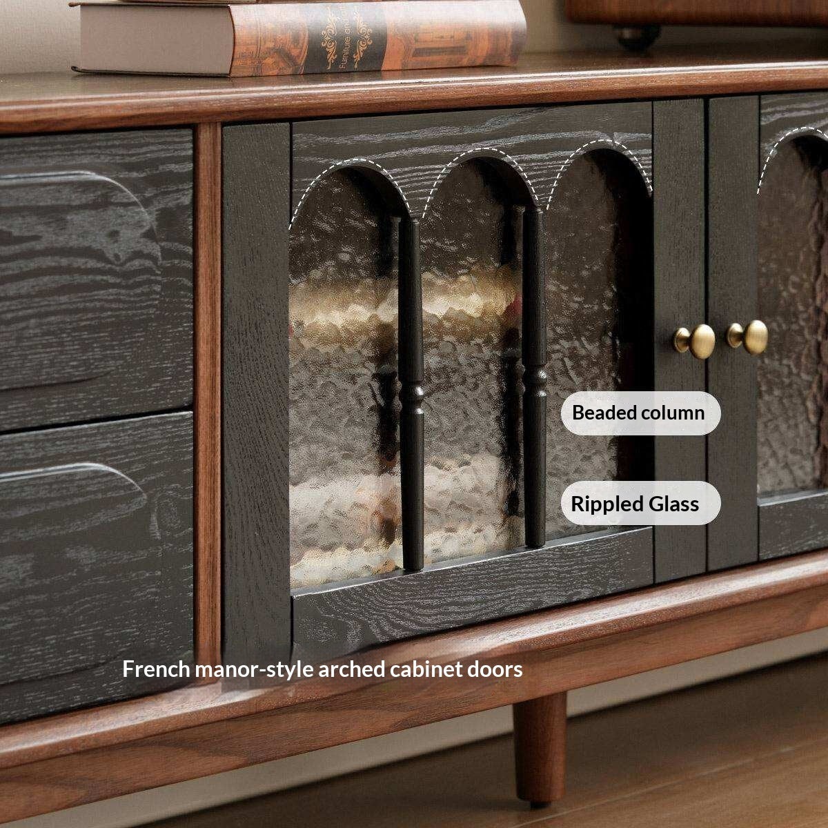 Black Walnut, Ash Solid Wood TV Cabinet with Integrated Storage, Vintage Style Floor Cabinet