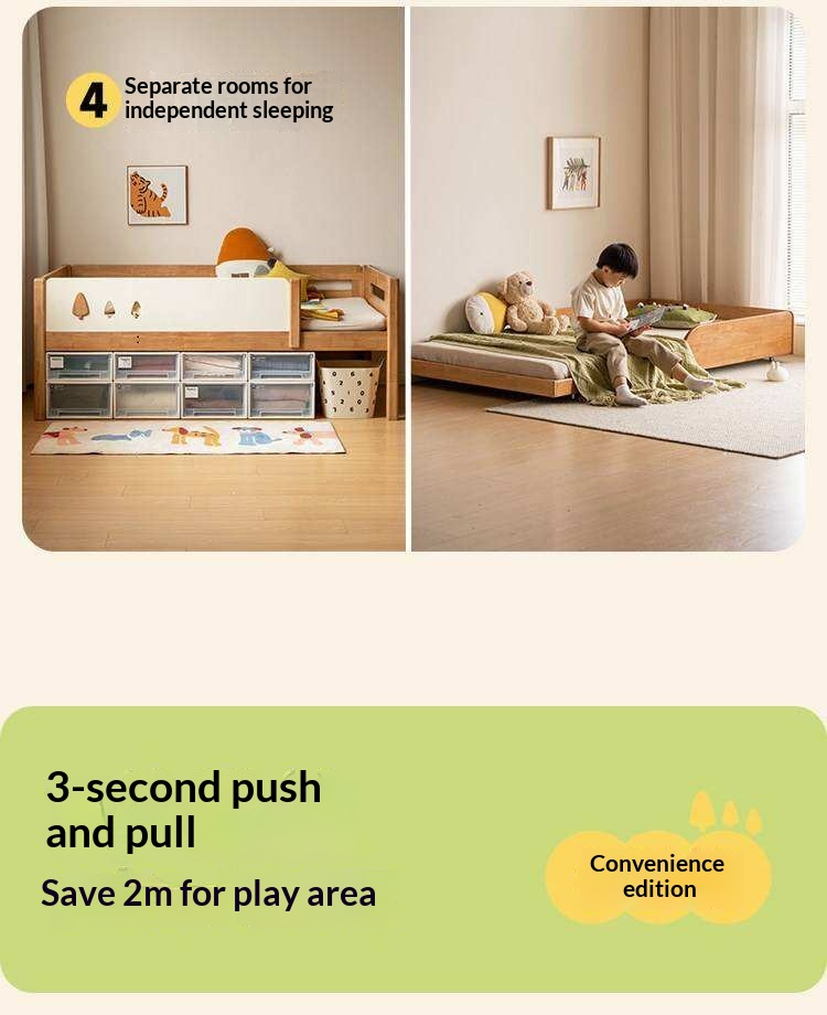 Rubberwood Solid Wood Kids Daybed with Trundle and Safety Guardrails