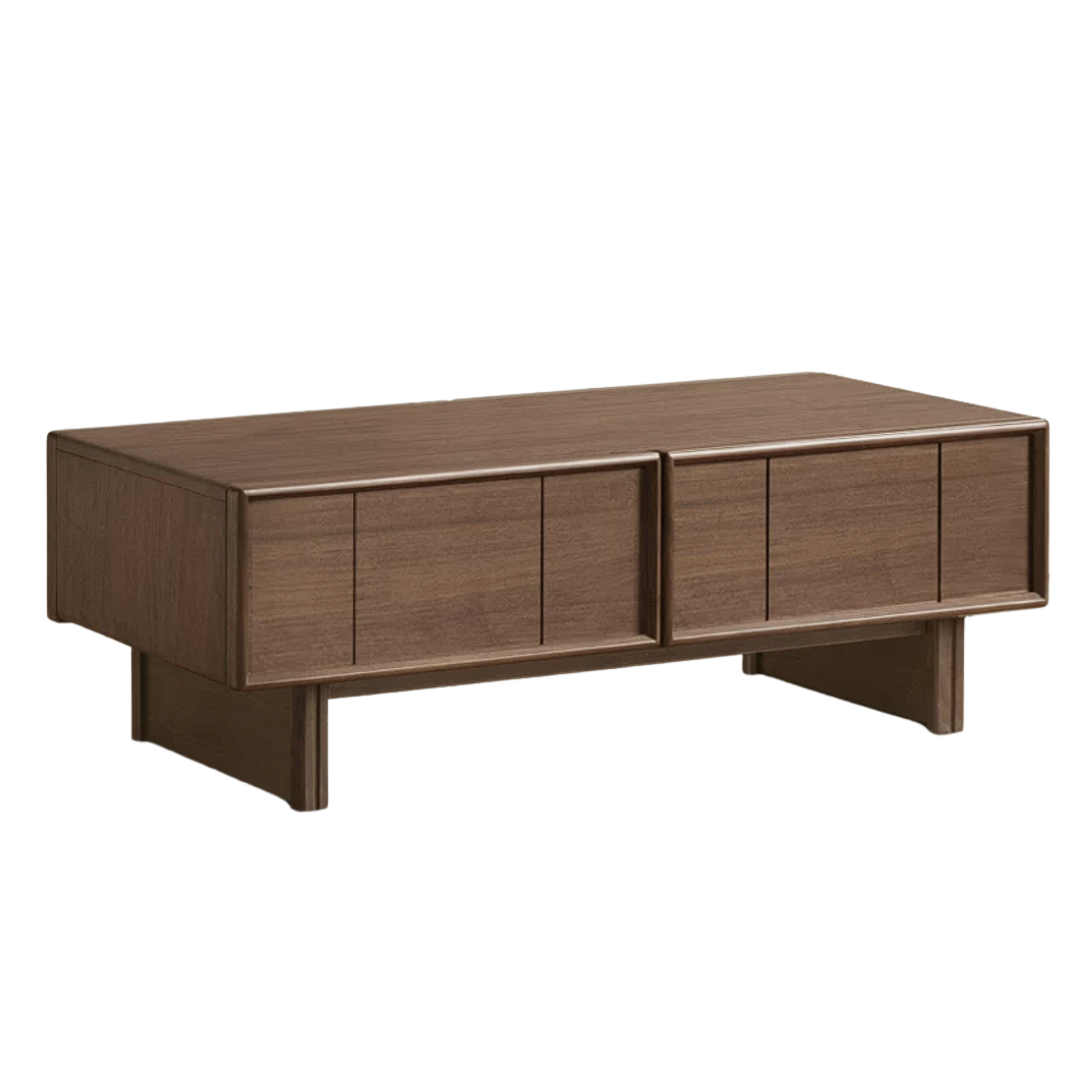 Black Walnut, Golden Sandalwood Solid Wood Japandi Coffee Table with Slab Panel Drawers