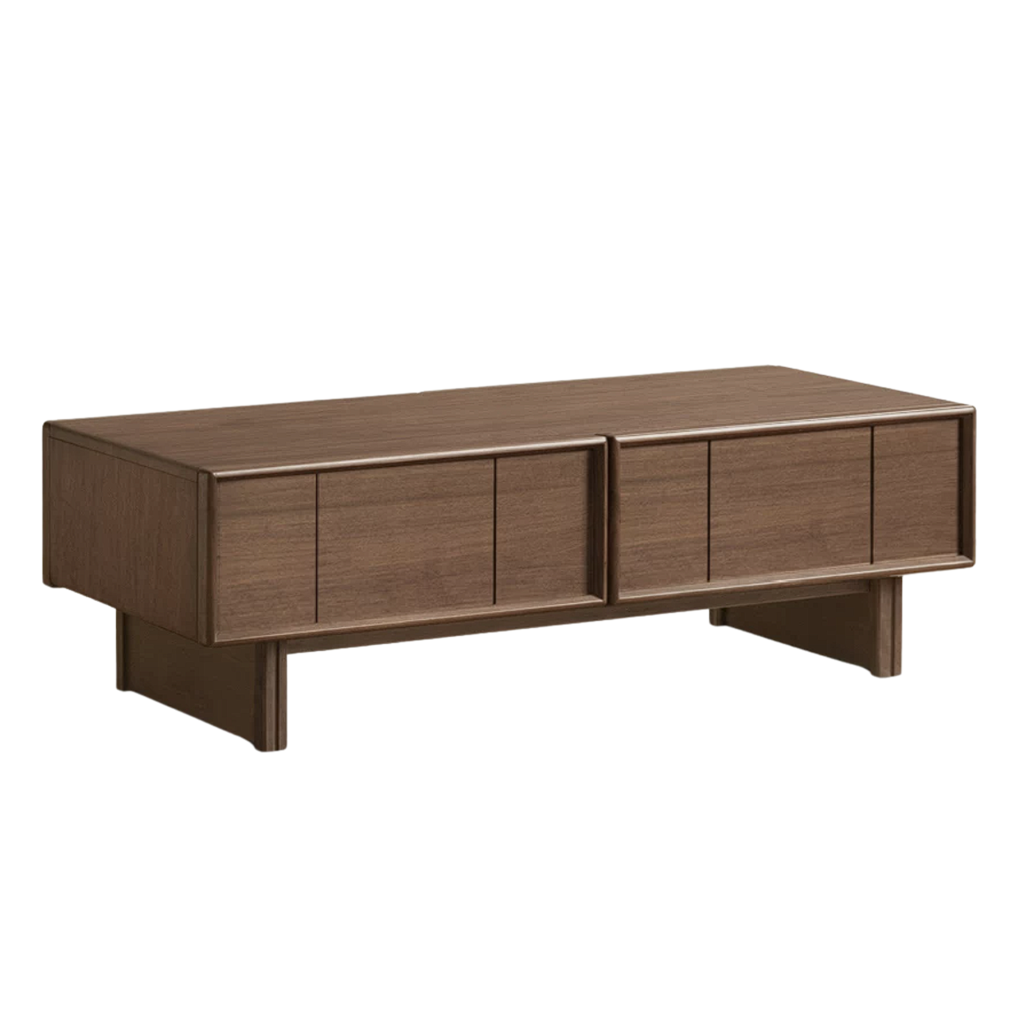 Black Walnut, Golden Sandalwood Solid Wood Japandi Coffee Table with Slab Panel Drawers