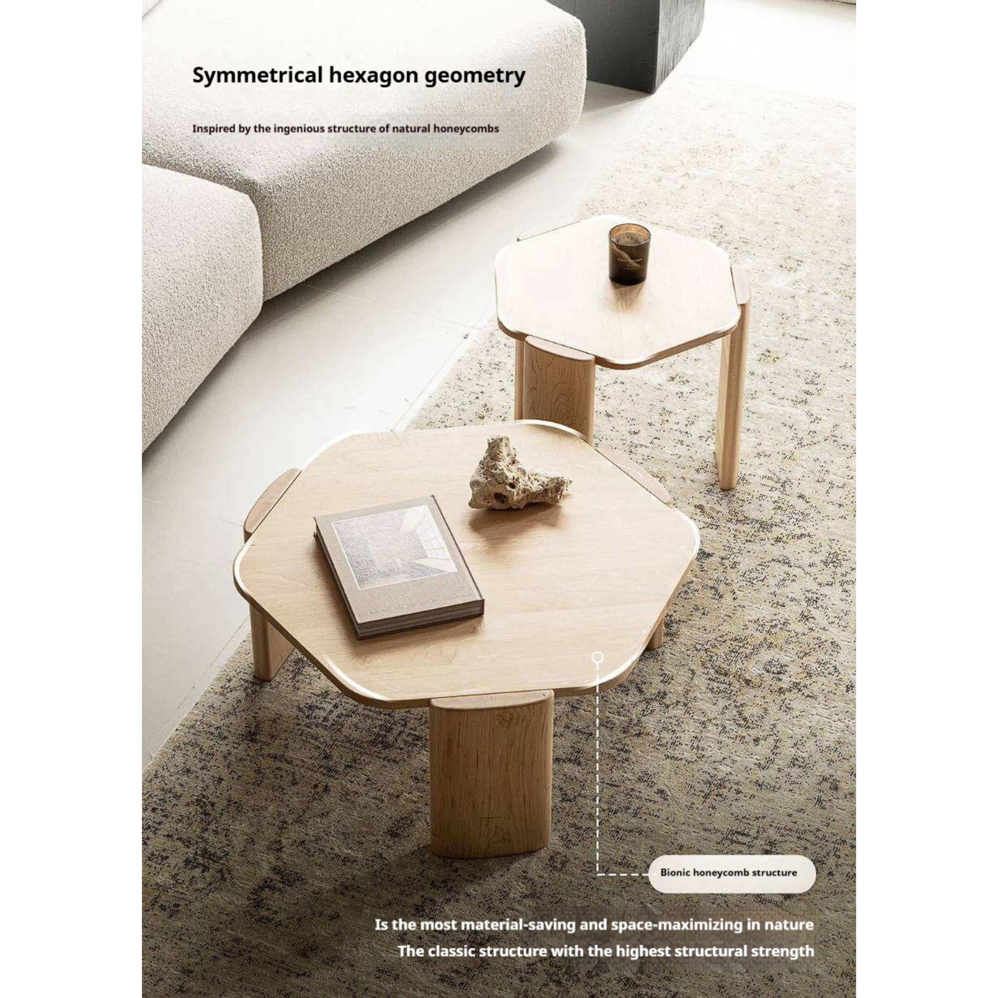 Maple Solid Wood Organic-Shape Nesting Coffee Table Set