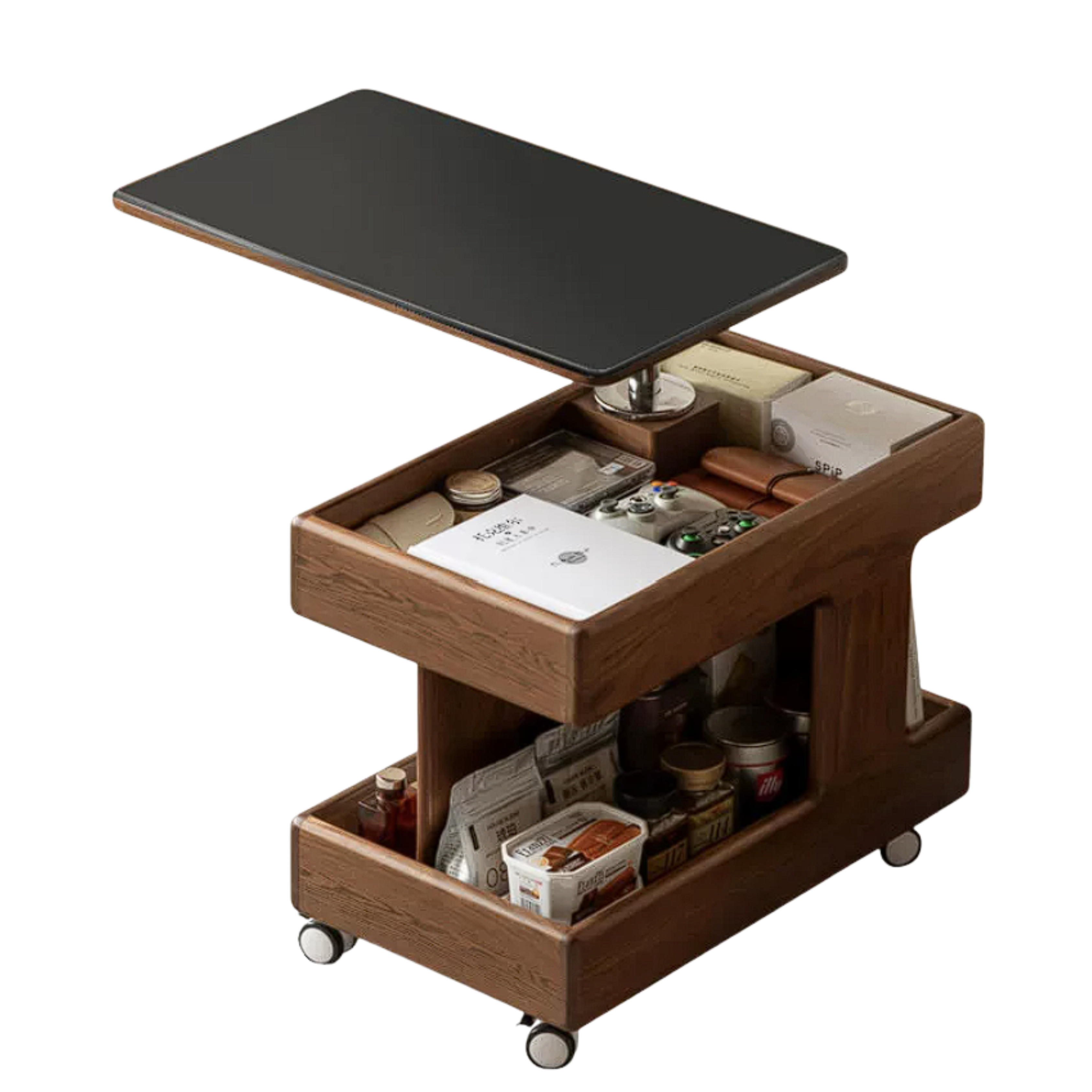 Black Walnut, Sandalwood, Oak, Ash Solid Wood Adjustable Rotating Side Table