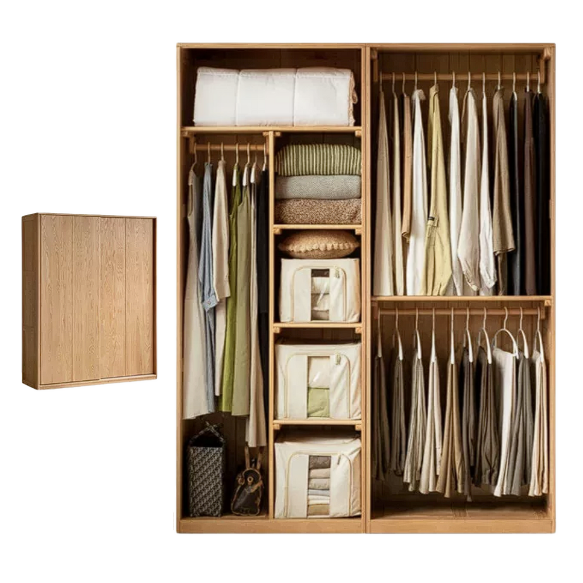 Oak Solid Wood Sliding Door Wardrobe