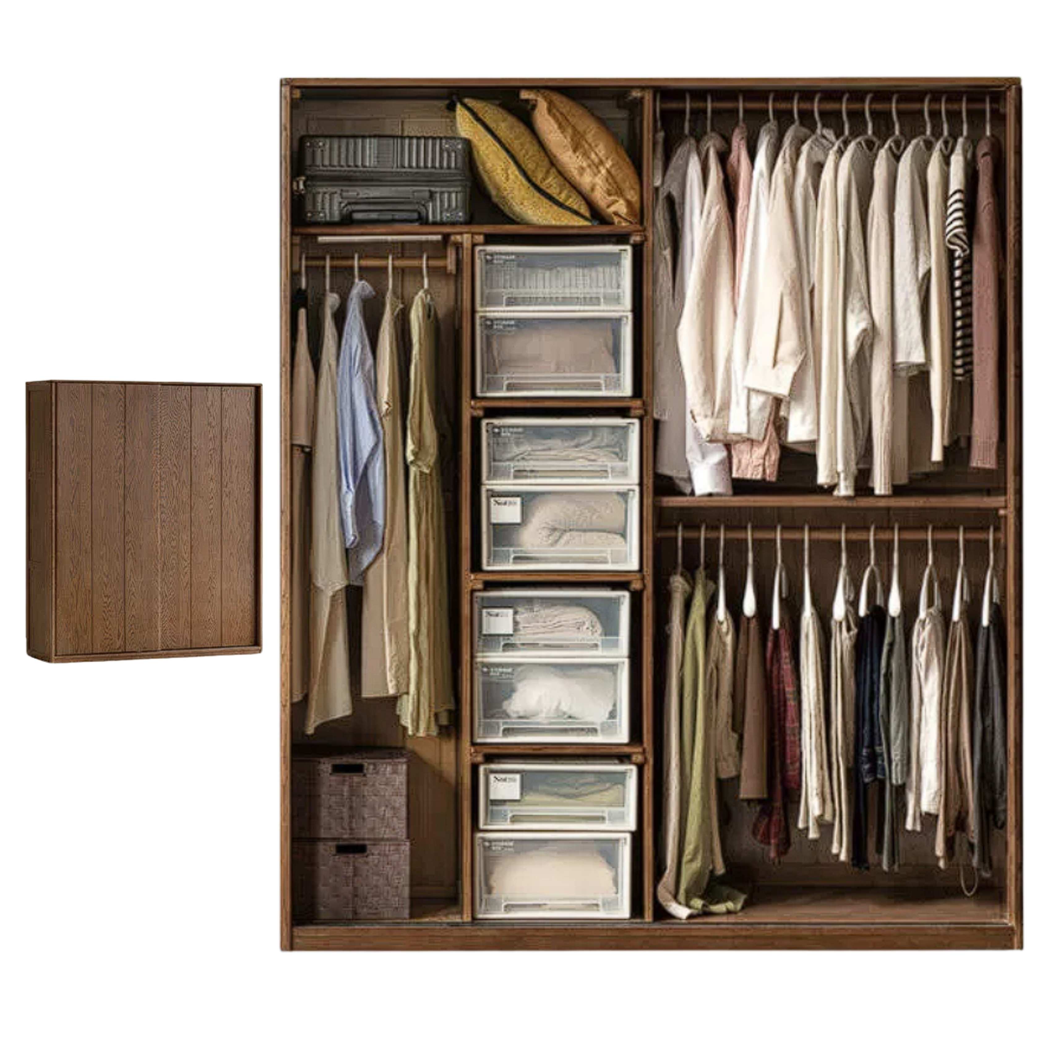 Oak Solid Wood Sliding Door Modern Wardrobe