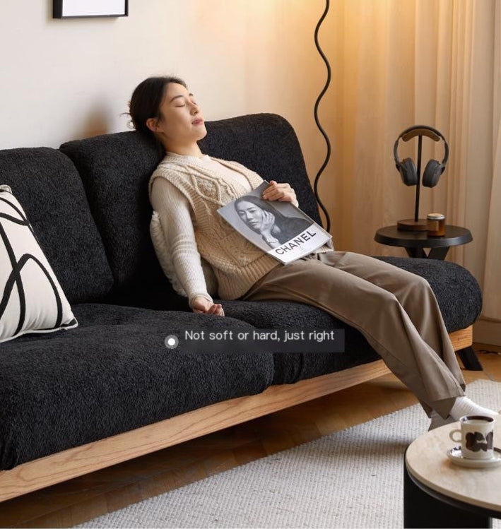 Oak, Ash Solid Wood Fabric Sofa with Deep Seat, Soft Cushion Design