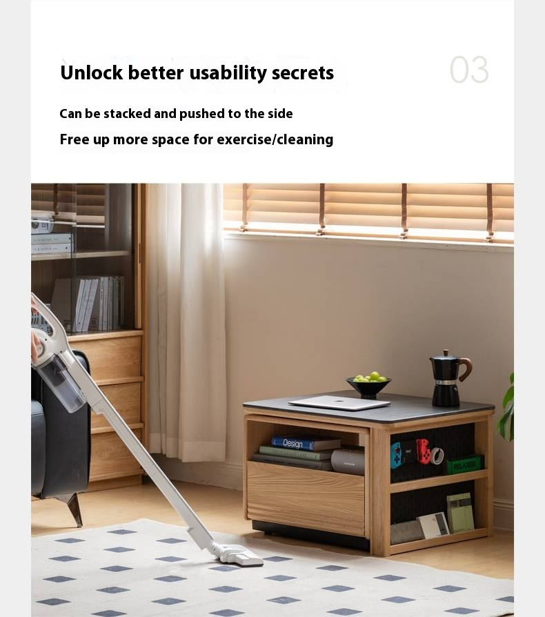 Ash Solid Wood Movable Rock Plate Coffee Table