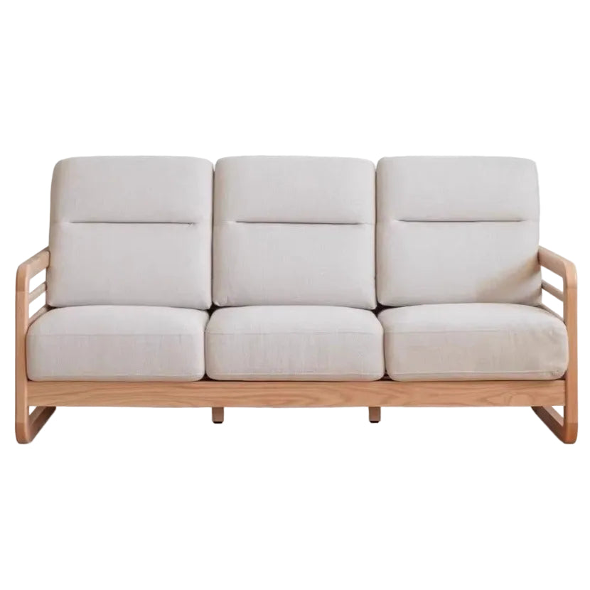 Oak solid Wood Floor-Standing Fabric Sofa with Wood Armrests
