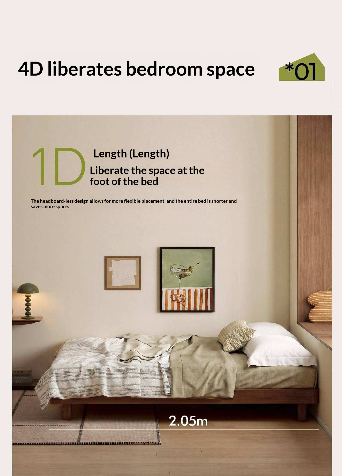 Rubberwood Solid Wood Modern Low Platform Bed Without Headboard
