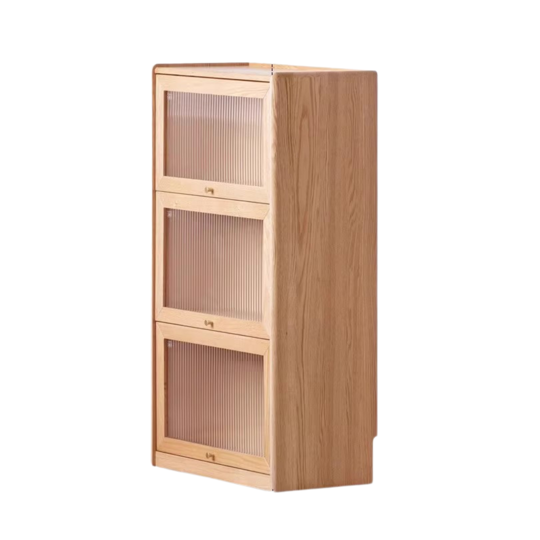 Oak Solid Wood Flip-Up Door Bookcase Combination Cabine
