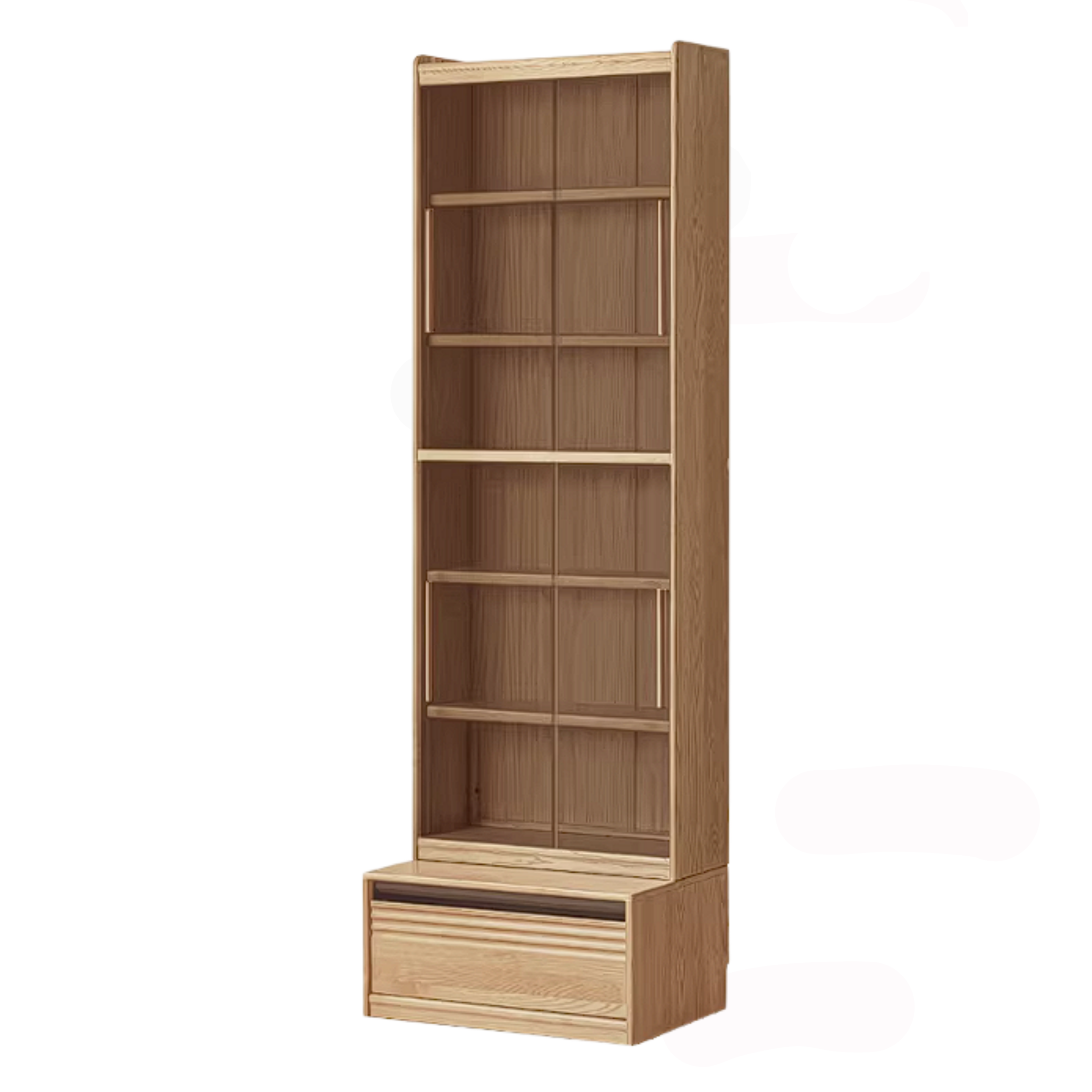 Ash Solid Wood Bookshelf with Wall Mounted Display Cabinet Design