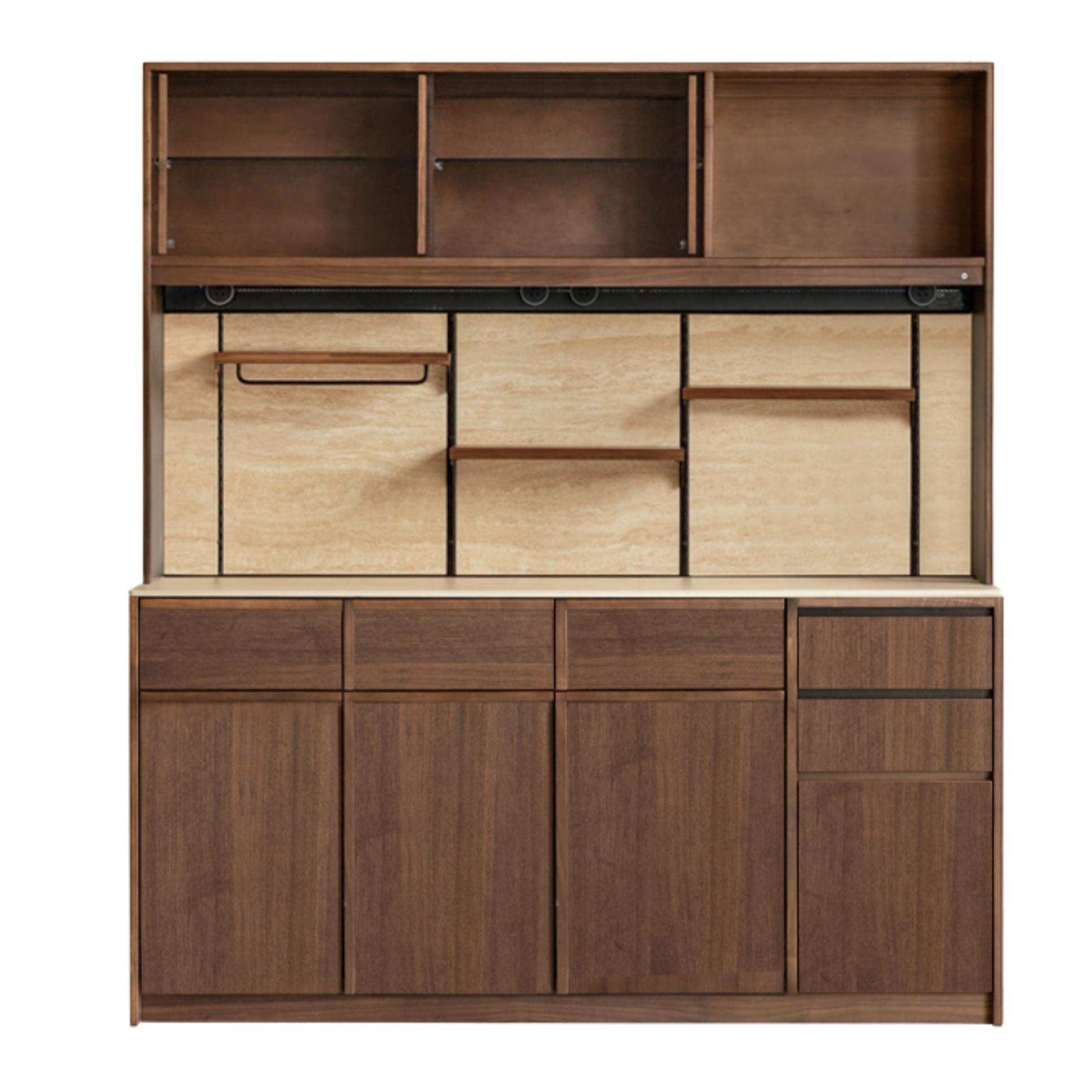 Black Walnut, Sandalwood Solid Wood Dining Cabinet Antique Style Rock Board