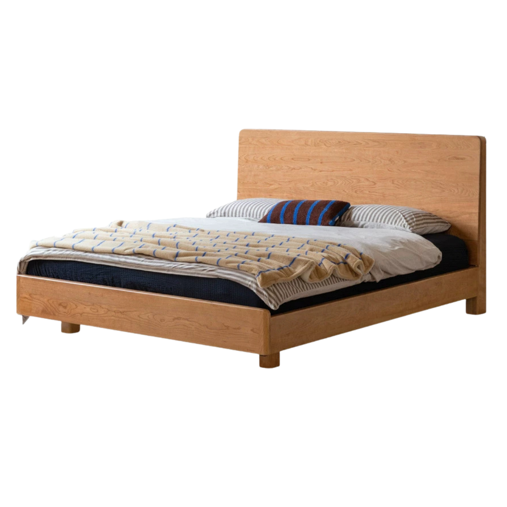 Cherry Solid Wood Modern Multifunctional Night Light Double Bed