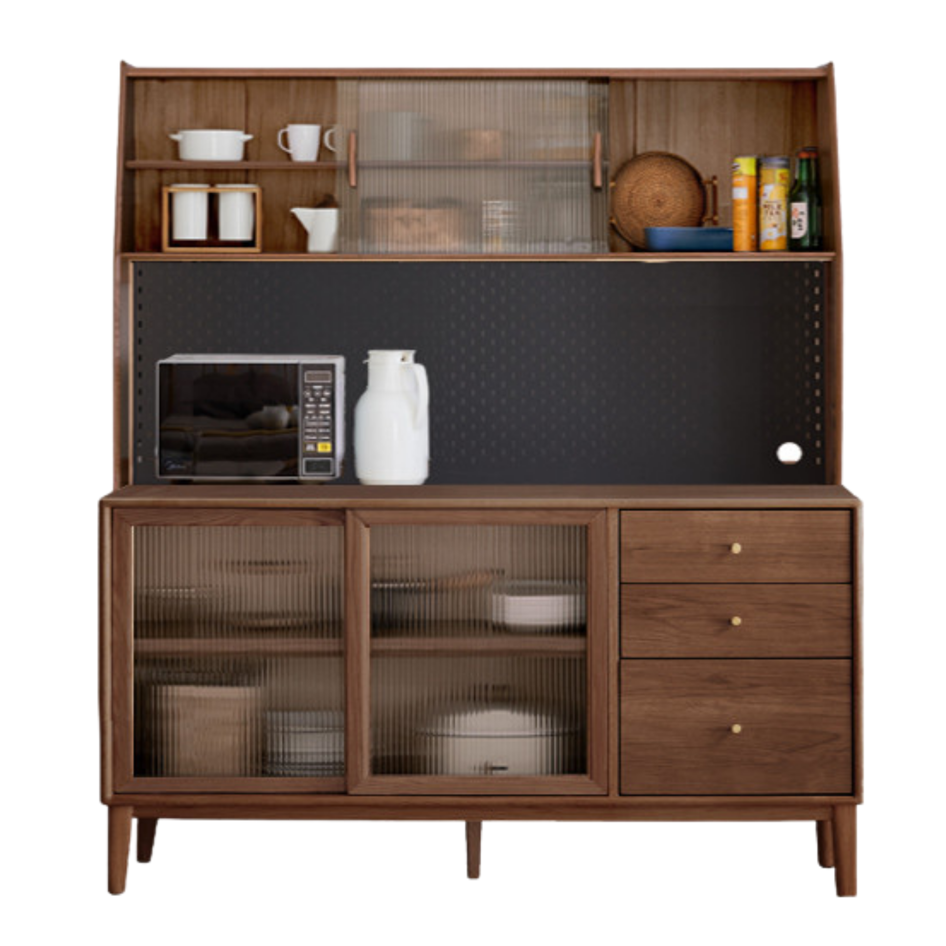 Solid Rubberwood, Oak Solid Wood Sideboard, Buffet Cabinet