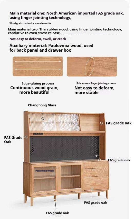 Oak Solid Wood, Solid RubberWood Nordic Sideboard Cabinet