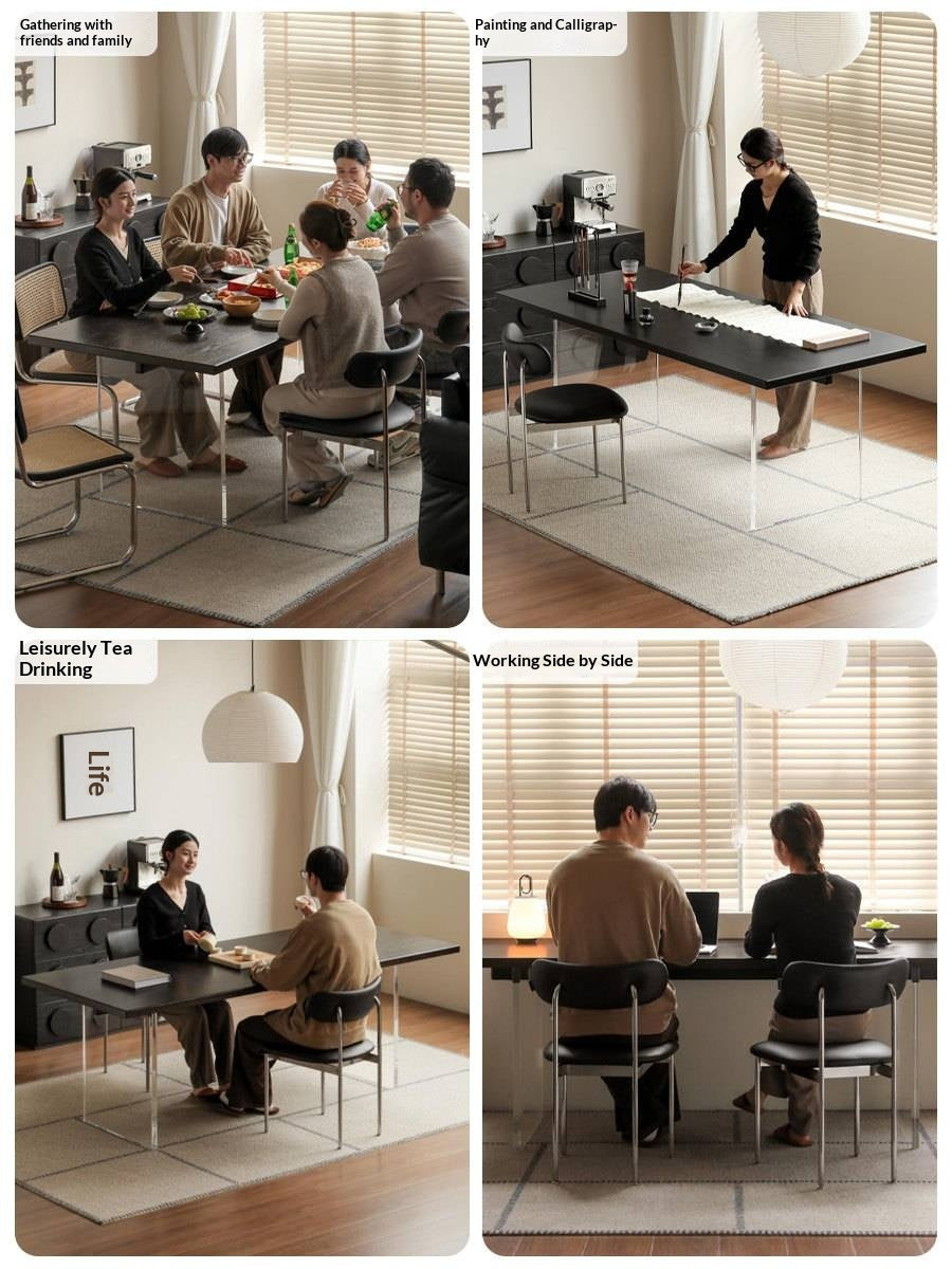 Ash Solid Wood Suspended wabi-sabi style black Dining Table