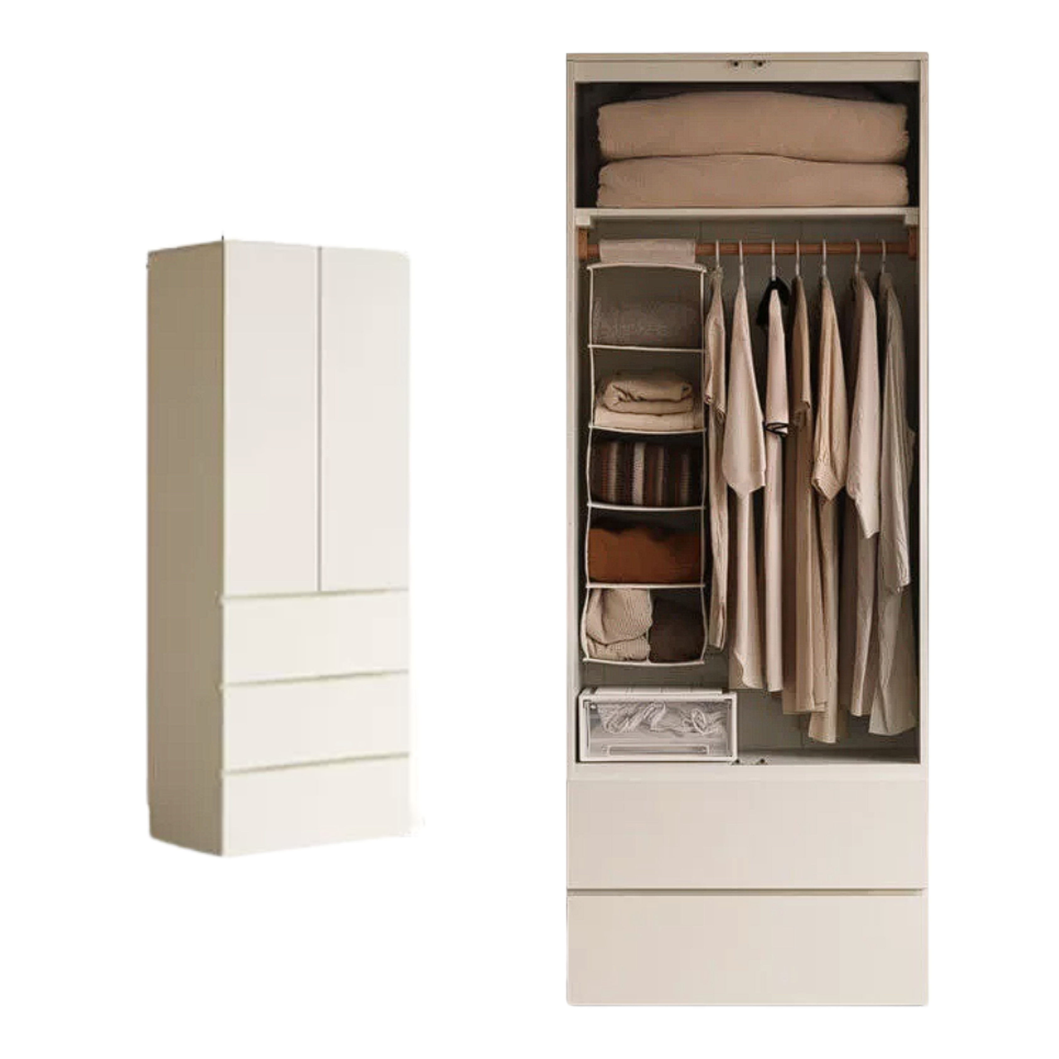 Pine Solid Wood Sectional Large Wardrobe Cream Style