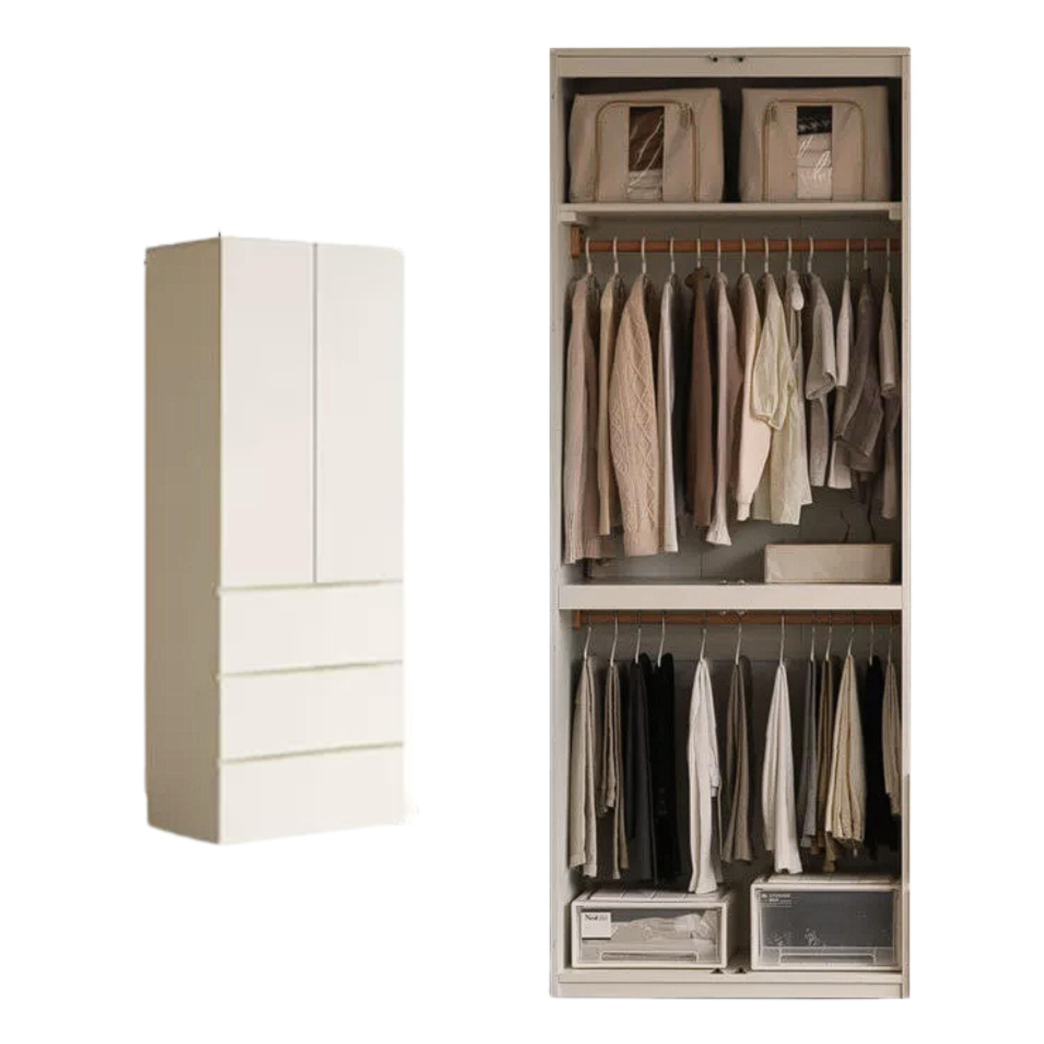 Pine Solid Wood Sectional Large Wardrobe Cream Style