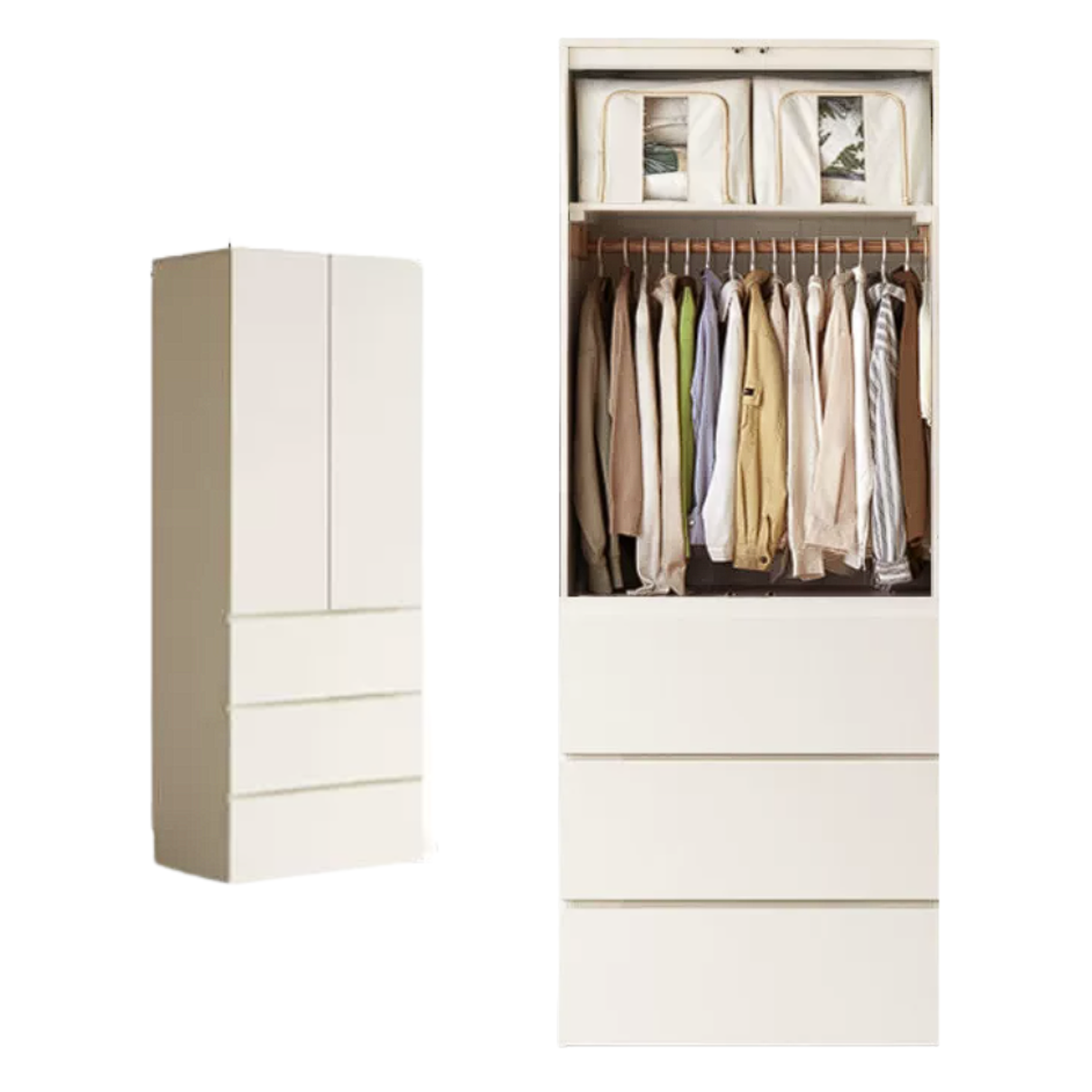 Pine Solid Wood Sectional Large Wardrobe Cream Style