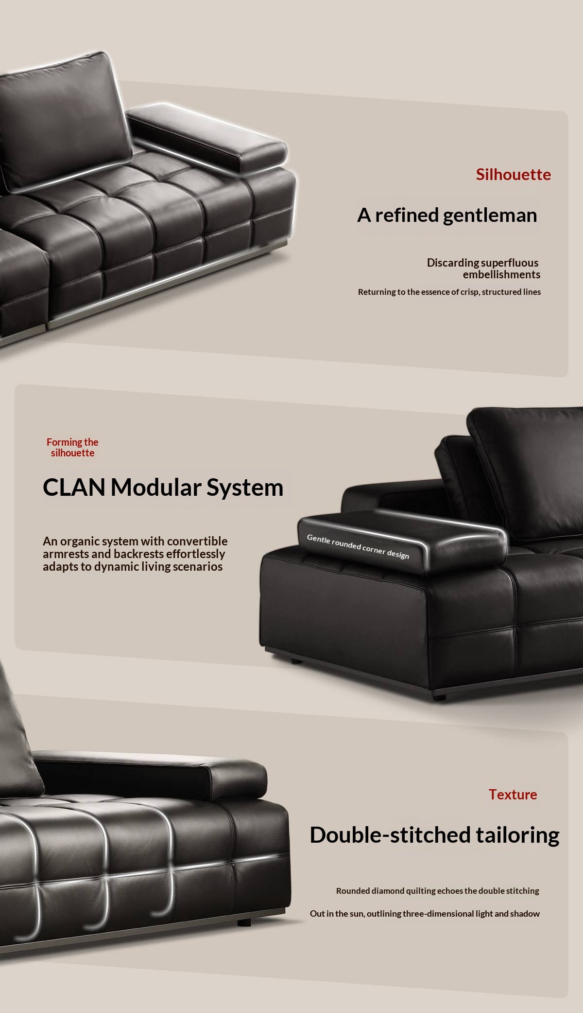 Genuine Leather Lawrence Italian Modern Sofa