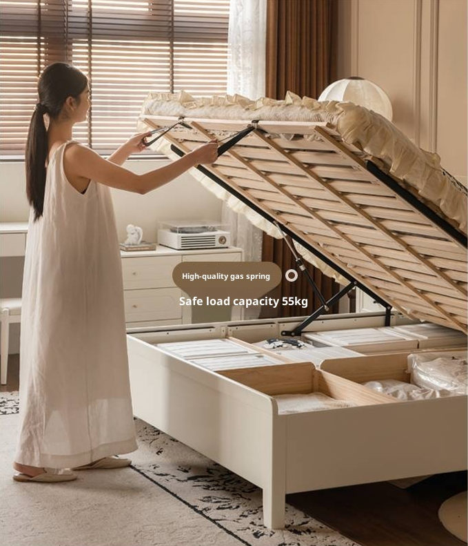 Rubberwood Solid Wood White Large Box Bed American Style