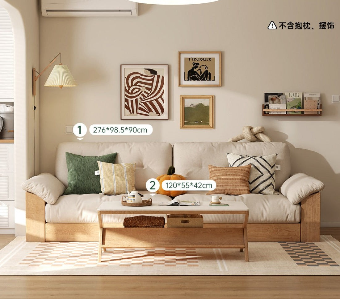 Oak Solid Wood Storage Sofa Modern Log Style Combination Furniture Set