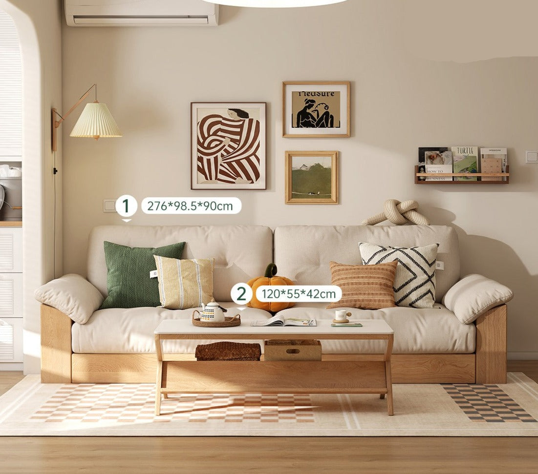 Oak Solid Wood Storage Sofa Modern Log Style Combination Furniture Set