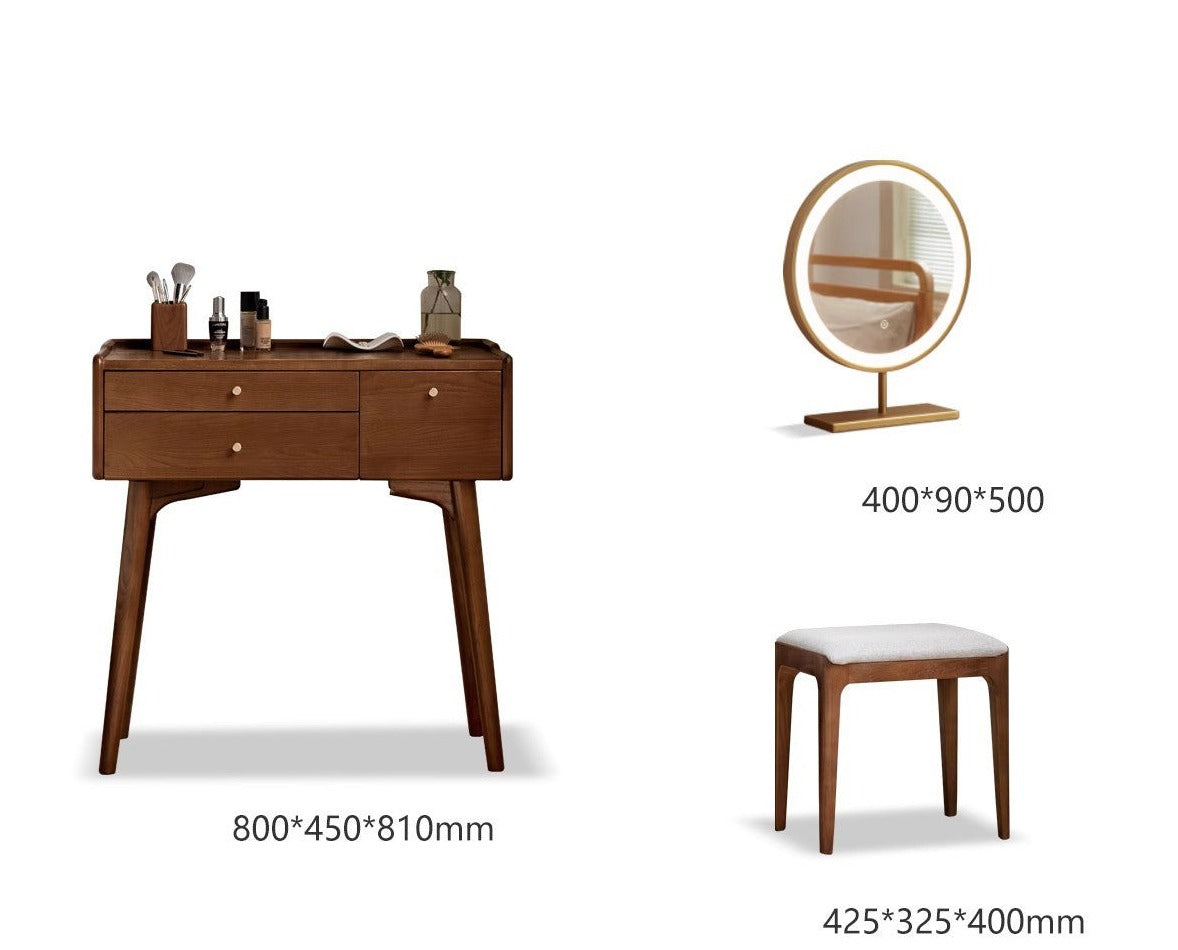 Ash wood dressing table LED makeup mirror"