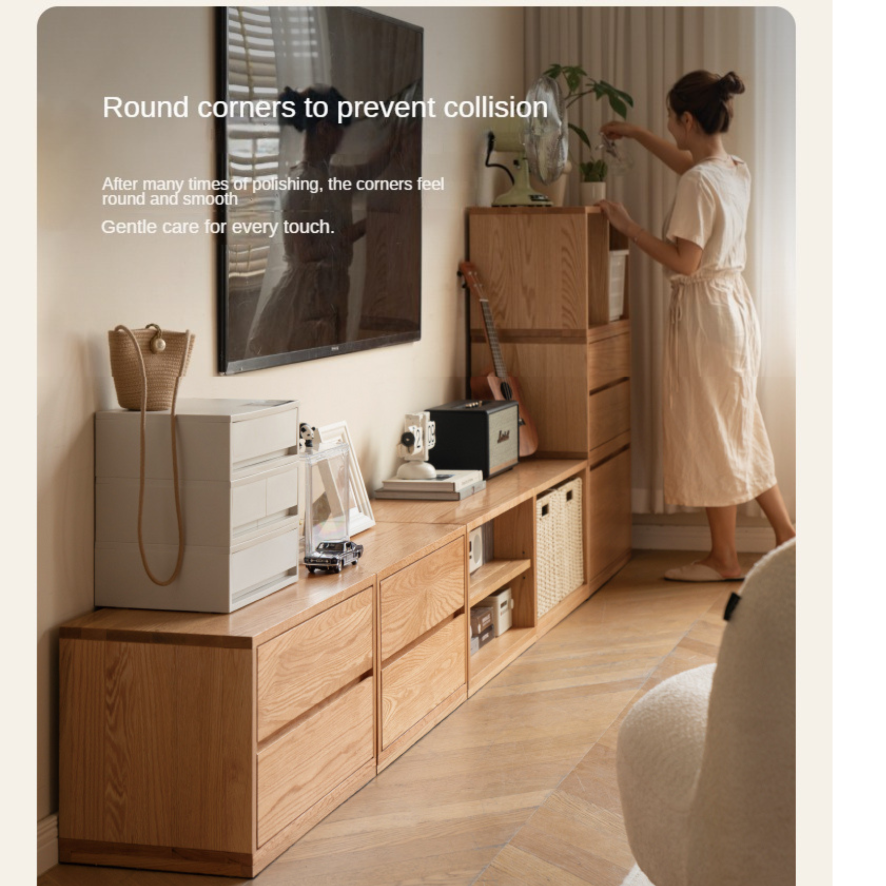 Oak, Ash Solid Wood TV Cabinet Modern Free Combination Storage Bookcases