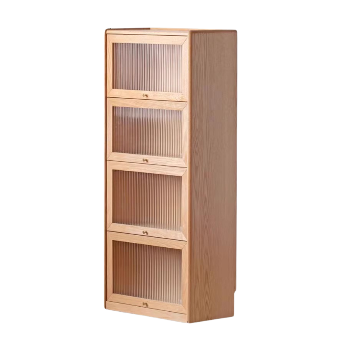 Oak Solid Wood Flip-Up Door Bookcase Combination Cabine