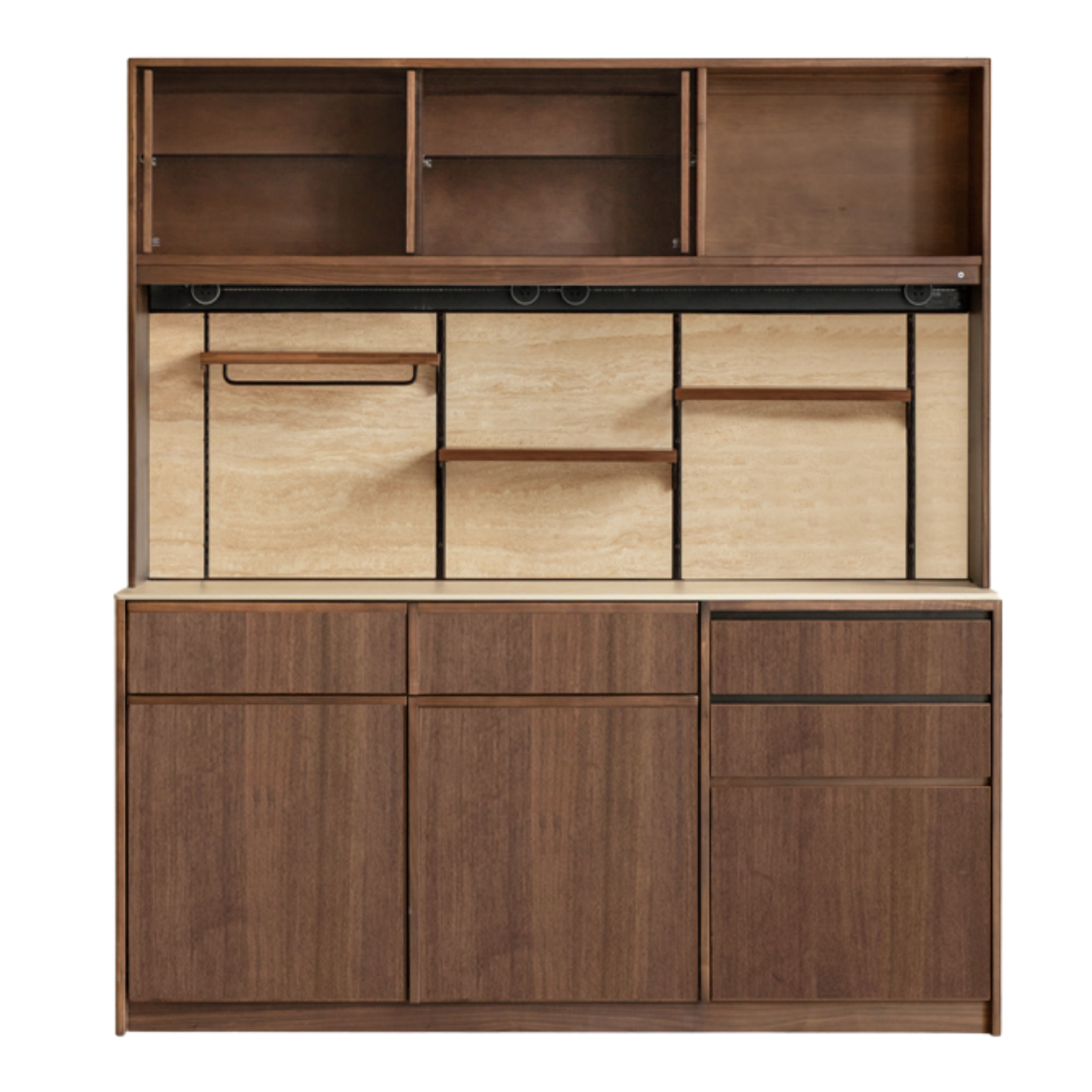 Black Walnut, Sandalwood Solid Wood Dining Cabinet Antique Style Rock Board