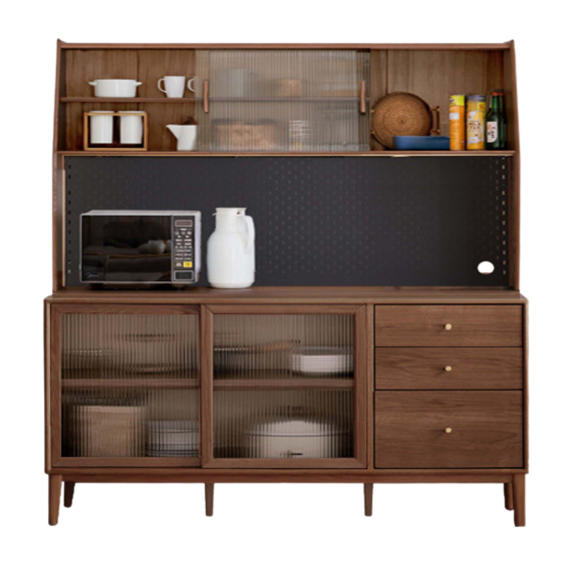 Solid Rubberwood, Oak Solid Wood Sideboard, Buffet Cabinet