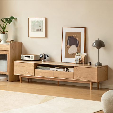 Oak Solid Wood Nordic Floor TV Cabinet.