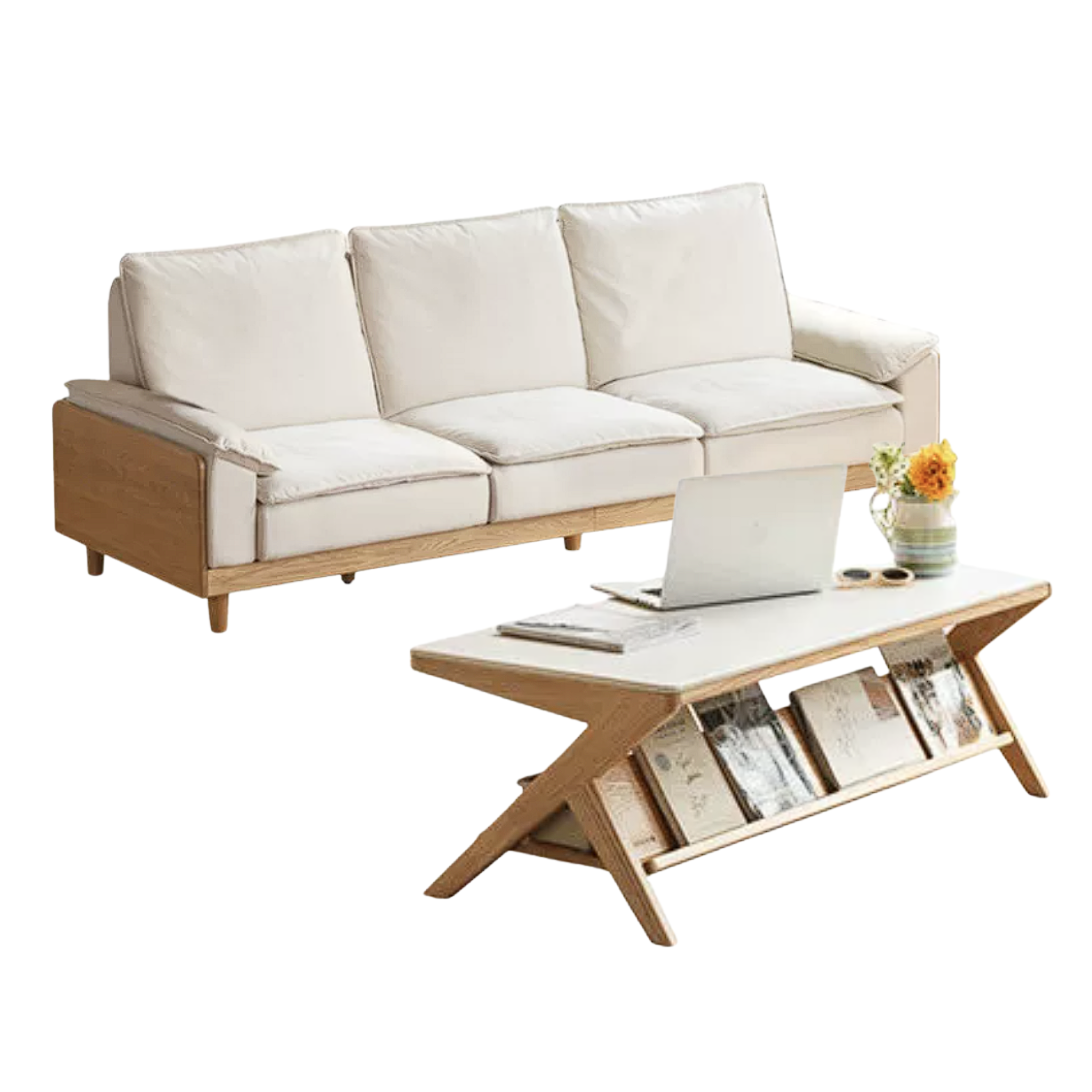 Red Oak, White Oak, Ash Solid Wood Linen Track Arm Sofa