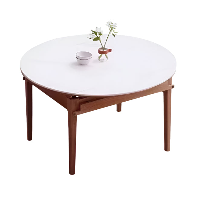 Solid Rubberwood, Oak Solid Wood Folding Round Retractable Dining Table