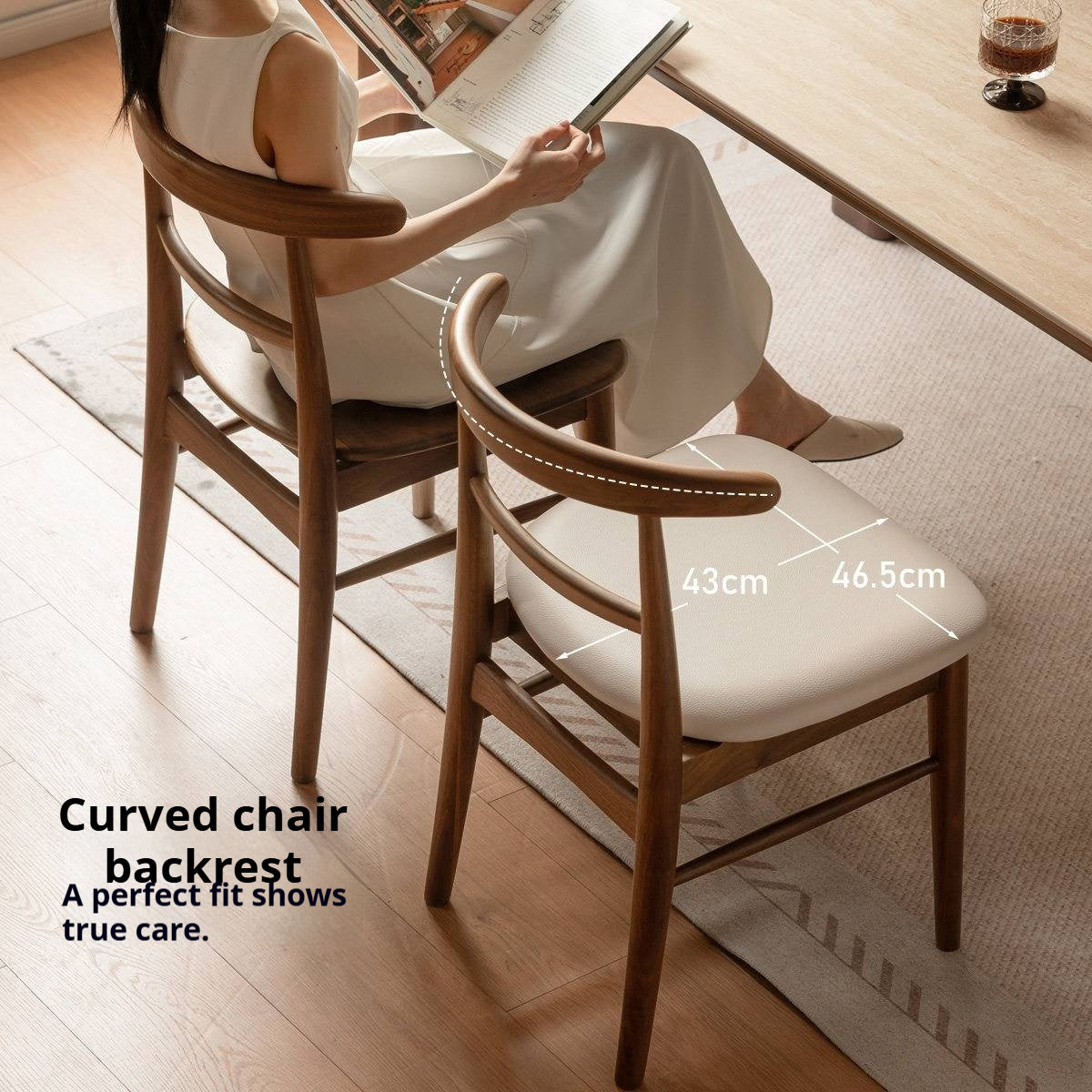 4 pcs -Black Walnut Solid Wood Dining Chair, Curved Back Scandinavian