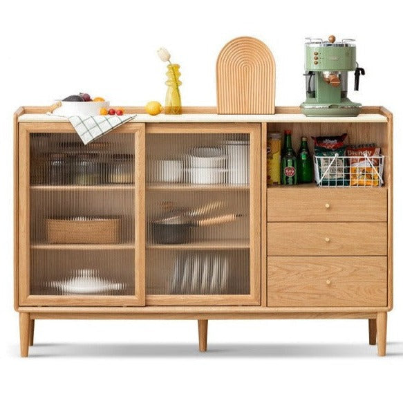 Oak, Ash, Black Walnut, Cherry, Beech Solid Wood, Solid RubberWood Ultra-thin Sideboard Sliding Door